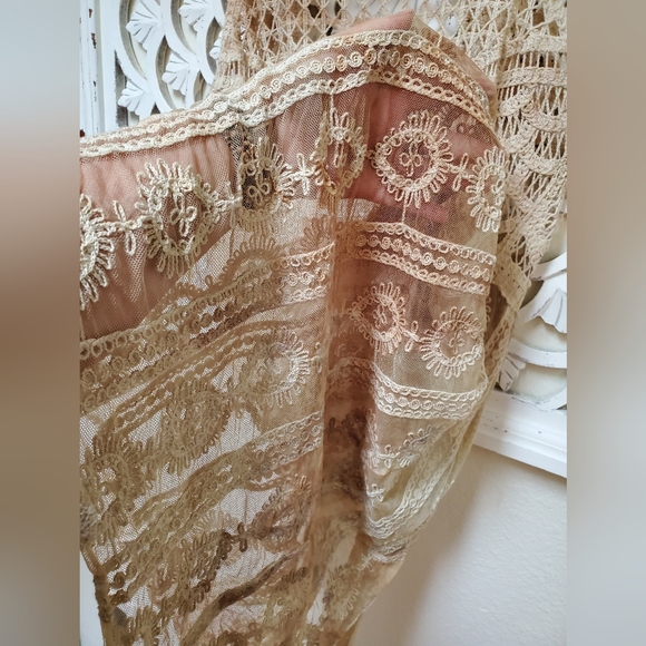 Tea Dyed Battenberg Lace And Floral Lace Boho Vest Size Medium - Picture 9 of 10